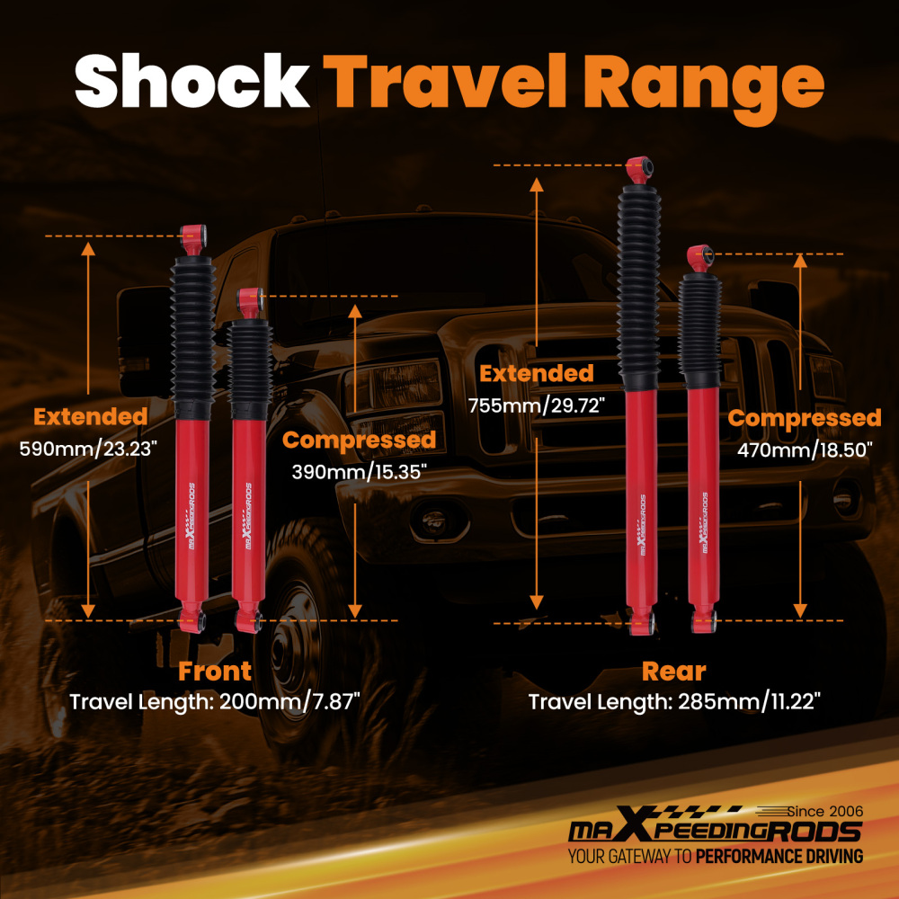 4pc Gas Lift G3 Shock compatible for Ford F-250 Super Duty 1999-2004 Dust Cover Included