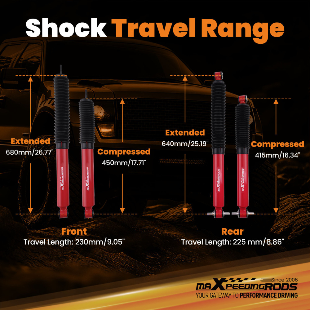 4pcs Front Rear Lift Shock compatible for Jeep Wrangler 2007-2018 Gas 1.5-3 Lift