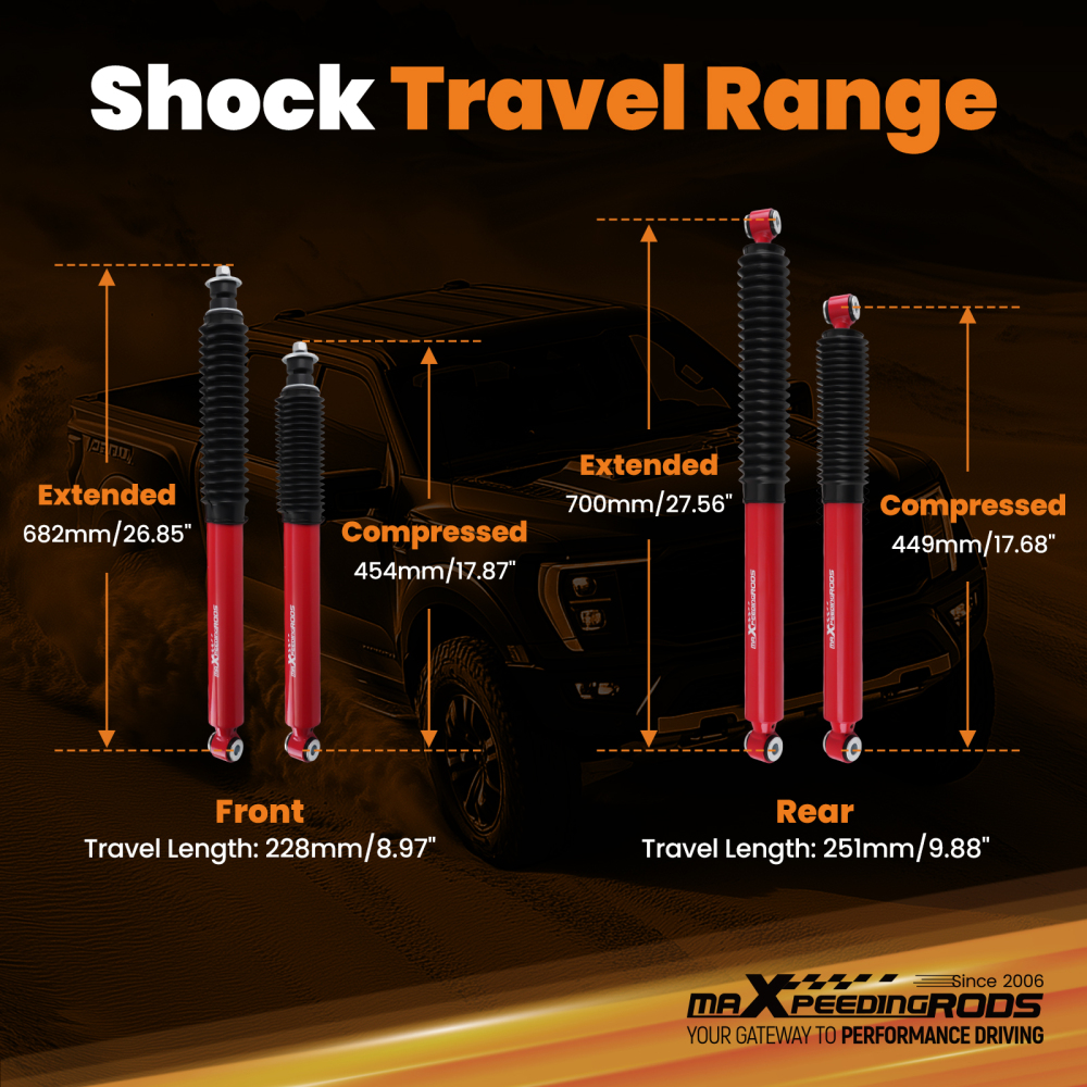 Lift Shock Kit 0-2.5 F 0-1 R compatible for Dodge Ram 1500 Mega Cab SLT/SXT 2006-2008