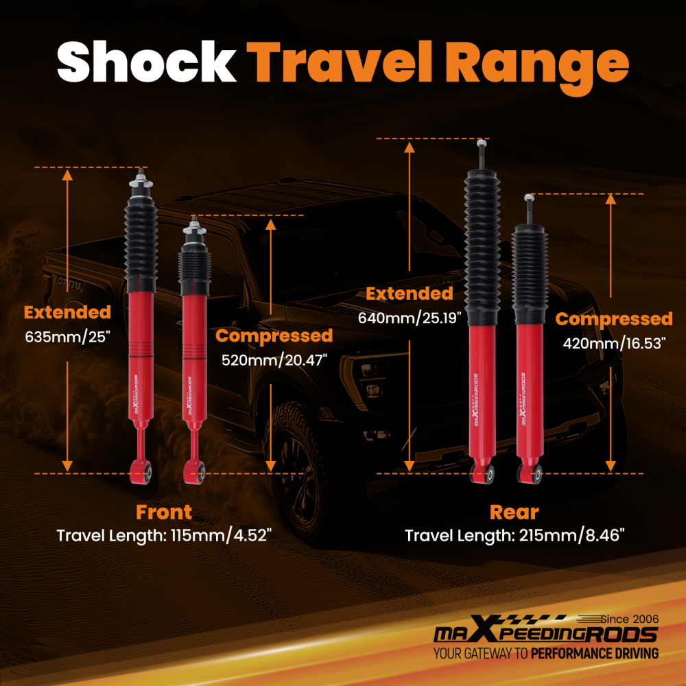 Adjustable Front Rear Lift G3 Shocks compatible for Toyota Tacoma 4WD 2016-2023 Struts