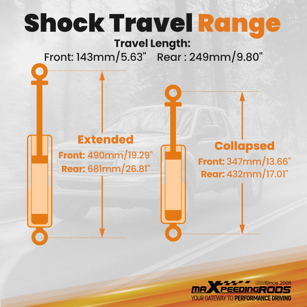 3 Inch Front Rear Lift Kit compatible for Dodge Dakota 4X4 1997-2004 w/ Shocks Blocks