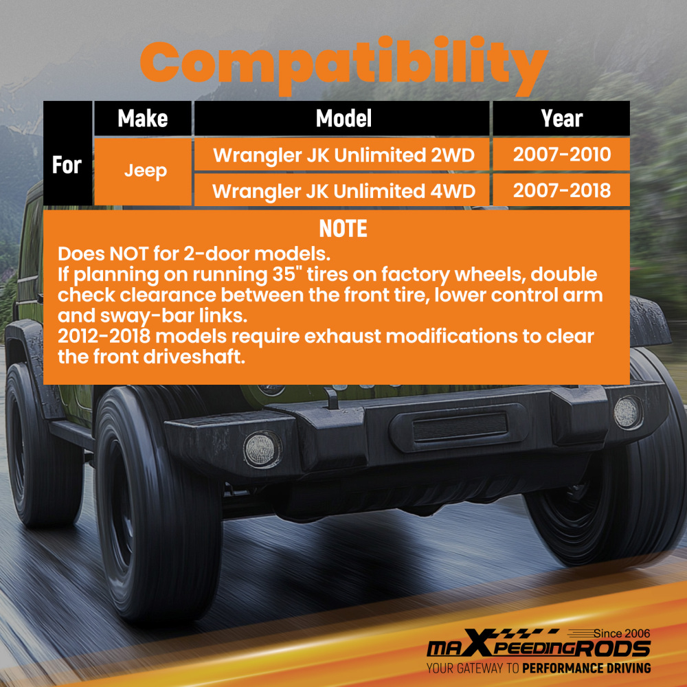 3.25 Lift Kit Complete compatible for Jeep Wrangler JK Unlimited 2007-2018 Front Rear