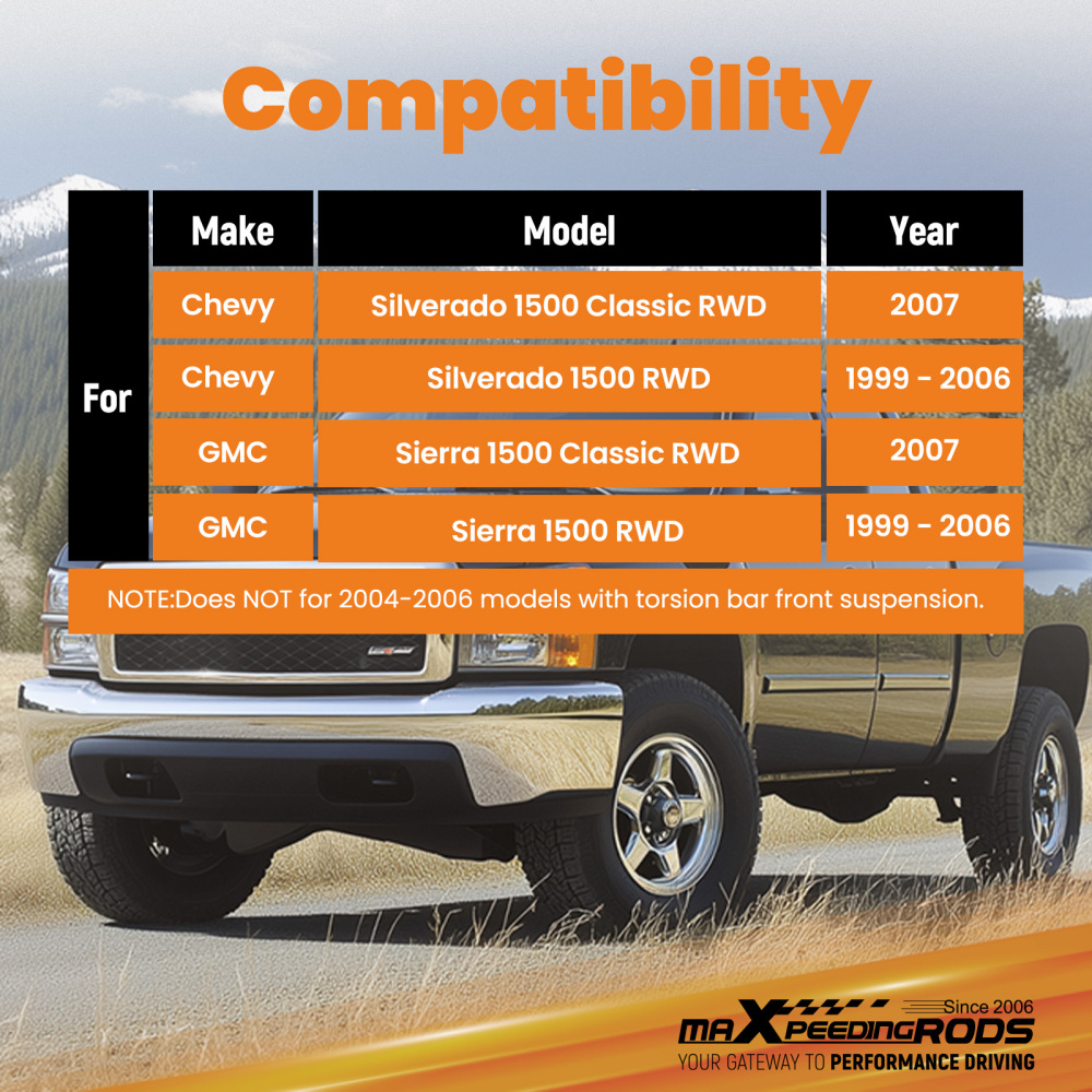 1.5 Front Leveling Spacers for 1999-2007 compatible for Silverado Sierra 1500 RWD Nylon