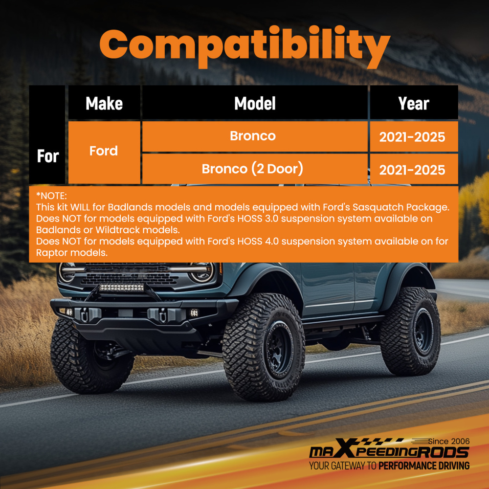 1 Front Leveling Lift compatible for Ford Bronco 2Door/4Door 4WD 2021-2025