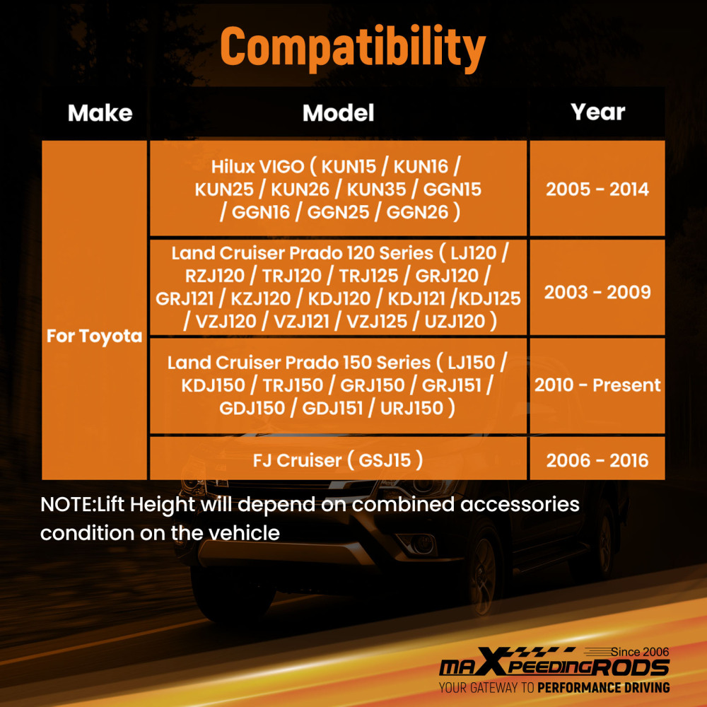 1.5 Front Lift compatible for Toyota Land Cruiser Prado 120/150 25mm Aluminum