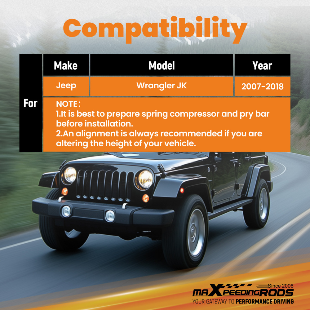 2.5 inch Front 2 inch Rear Level Lift Kit Shock Extenders For 2007-2018 compatible for Jeep Wrangler JK 4X4