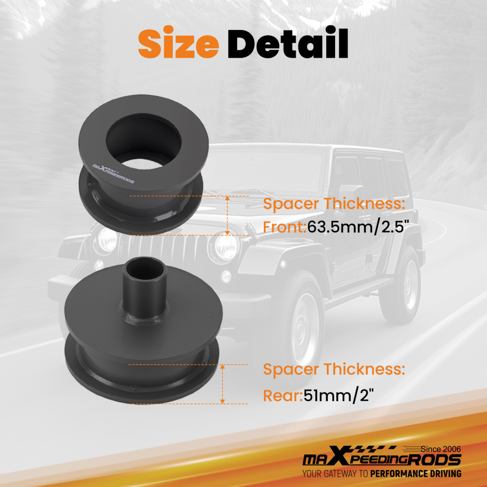 2.5 inch Front 2 inch Rear Level Lift Kit Shock Extenders For 2007-2018 compatible for Jeep Wrangler JK 4X4