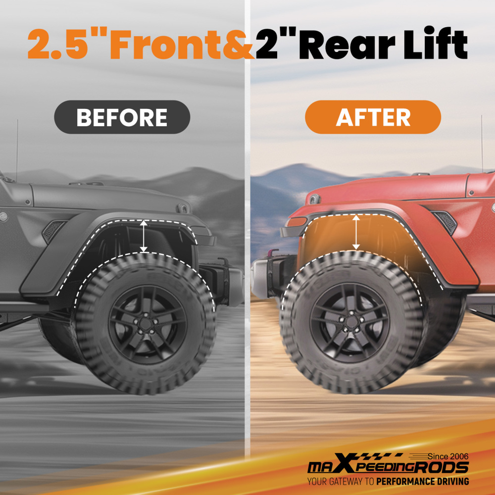 2.5 inch Front 2 inch Rear Level Lift Kit Shock Extenders For 2007-2018 compatible for Jeep Wrangler JK 4X4