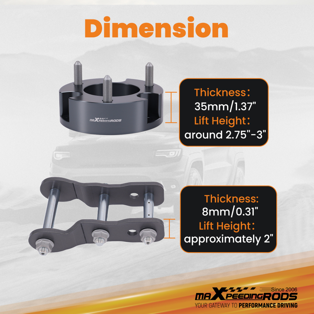 3 Lift Kit compatible for Isuzu D-Max 2012-2023 4WD Front Rear Spacer Aluminum Steel