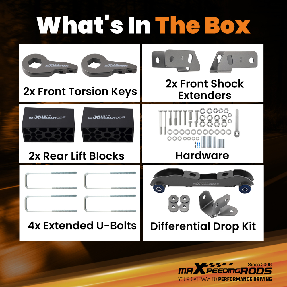 2-3 Front 3 Rear Lift Kit compatible for Chevy K2500 K3500 88-99 4WD Torsion Key Block
