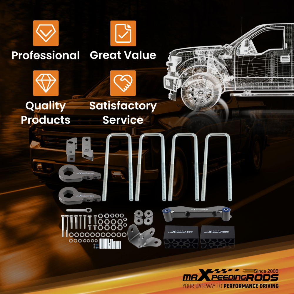 2-3 Front 3 Rear Lift Kit compatible for Chevy K2500 K3500 88-99 4WD Torsion Key Block