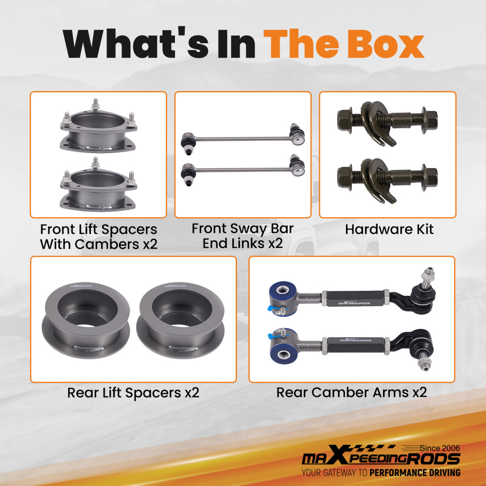 2.5 F 2 R Lift Spacer Kit compatible for Honda Pilot 2003-2008 Powder Coated w/ Cambers