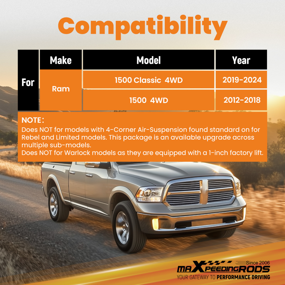 2 Inch Front Leveling Lift Kit compatible for Ram 1500 4WD 2012-2024 Spacer Strut