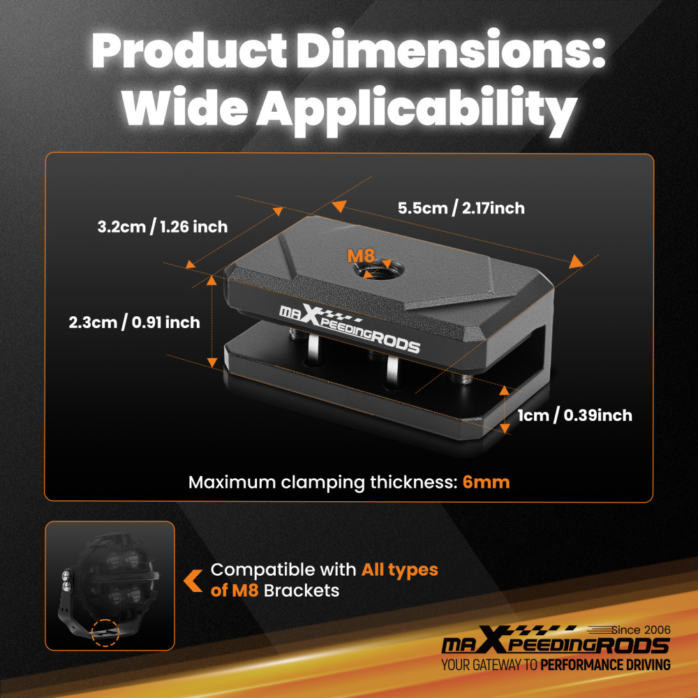 Universal Hood Ditch Light Brackets For Trucks Jeeps SUV LED Light Bar Mount M8