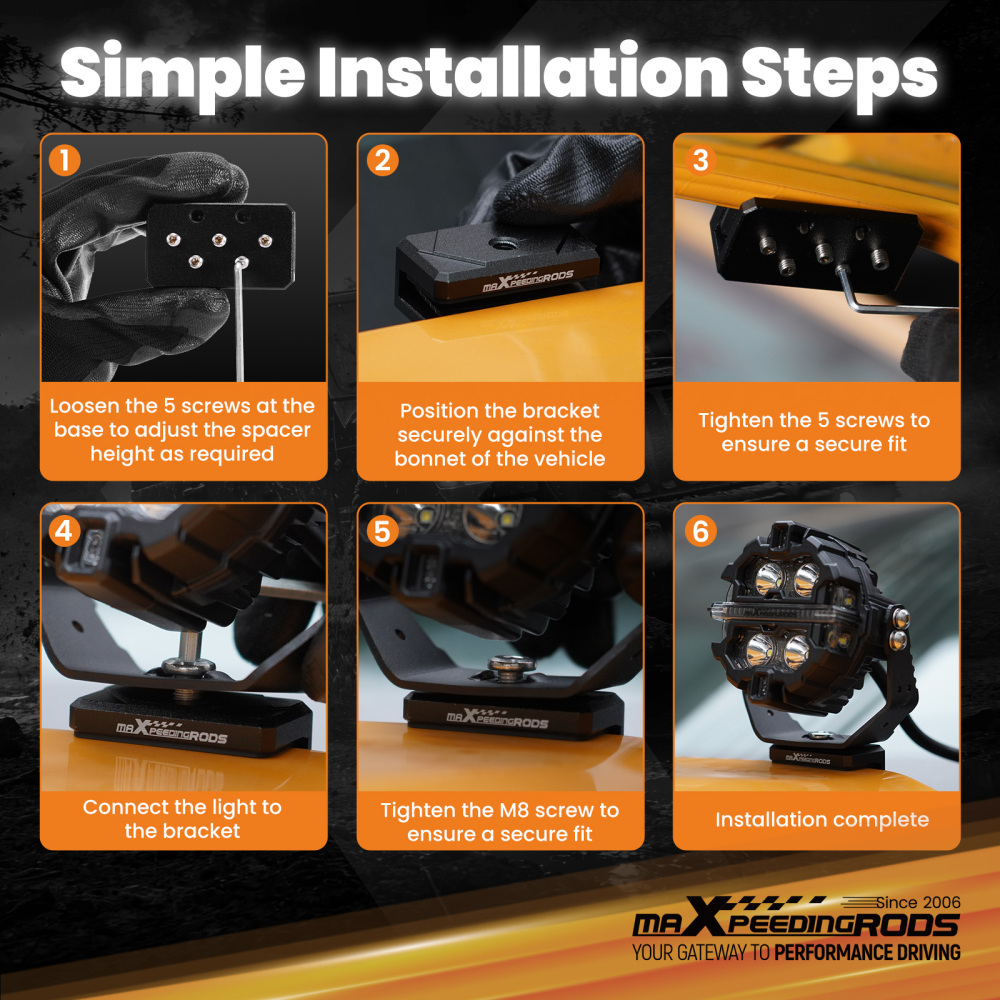 Universal Hood Ditch Light Brackets For Trucks Jeeps SUV LED Light Bar Mount M8