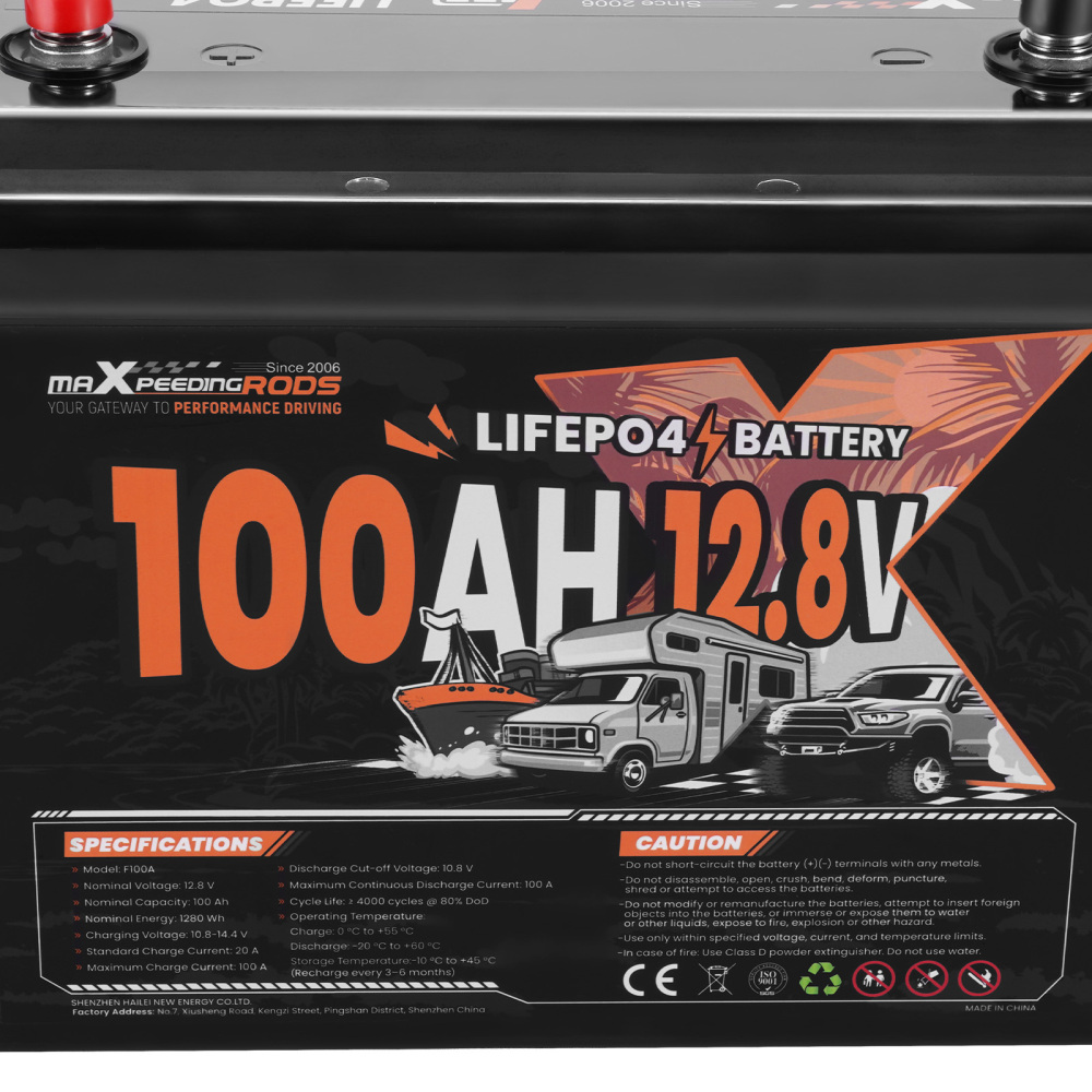 12V 100Ah LiFePO4 Lithium Battery for RV Marine Boat, Low Temp Protection BMS