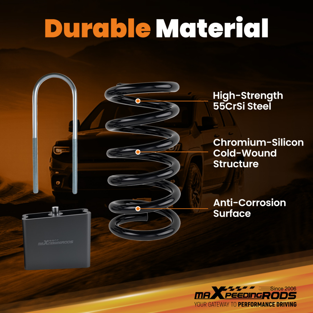 Front 3 Drop Coils Rear 4 Blocks compatible for Dodge Dakota 2WD 1997-2004 Lowering Kit