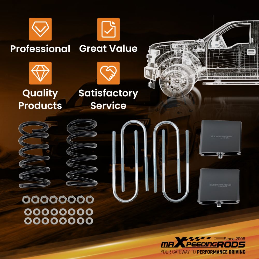 Front 3 Drop Coils Rear 4 Blocks compatible for Dodge Dakota 2WD 1997-2004 Lowering Kit