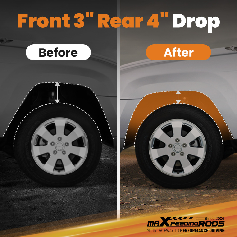 Front 3 Drop Coils Rear 4 Blocks compatible for Dodge Dakota 2WD 1997-2004 Lowering Kit