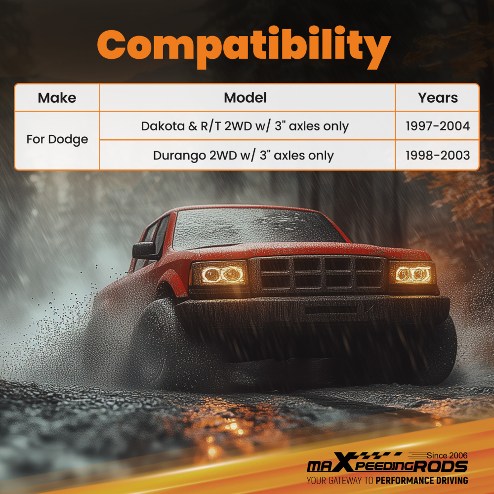 Front 3 Drop Coils Rear 4 Blocks compatible for Dodge Dakota 2WD 1997-2004 Lowering Kit