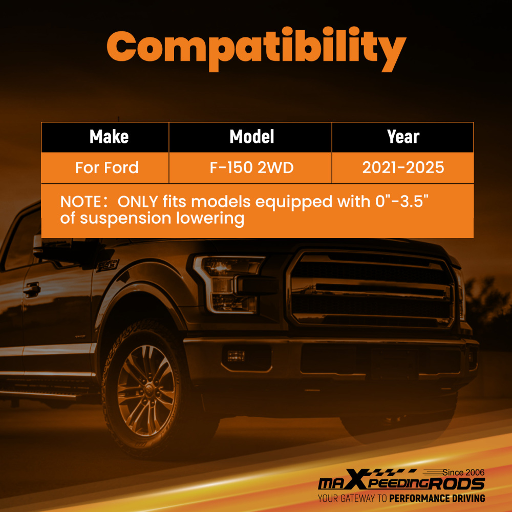 Front Adjustable Drop Shock compatible for Ford F-150 2WD 2021-2025 Lowering 0-3.5