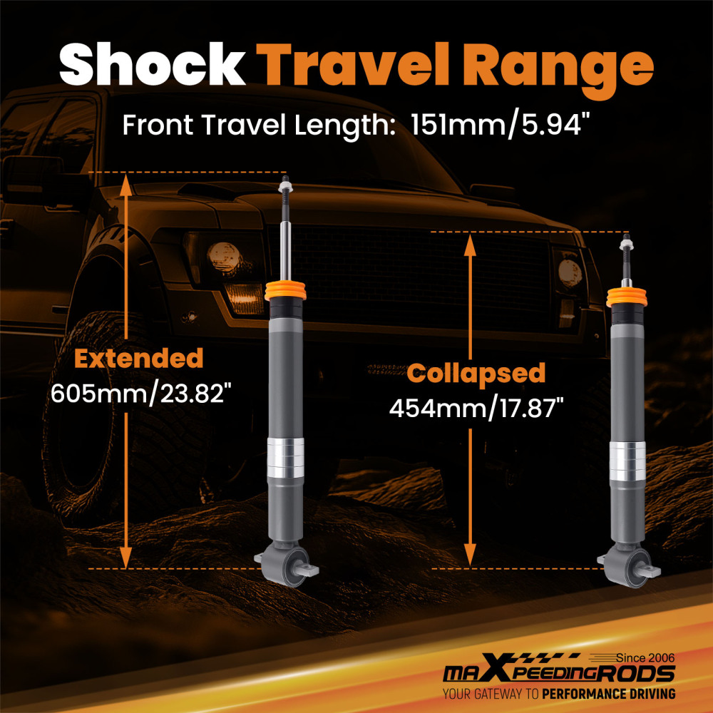 Front Adjustable Drop Shock compatible for Ford F-150 2WD 2021-2025 Lowering 0-3.5