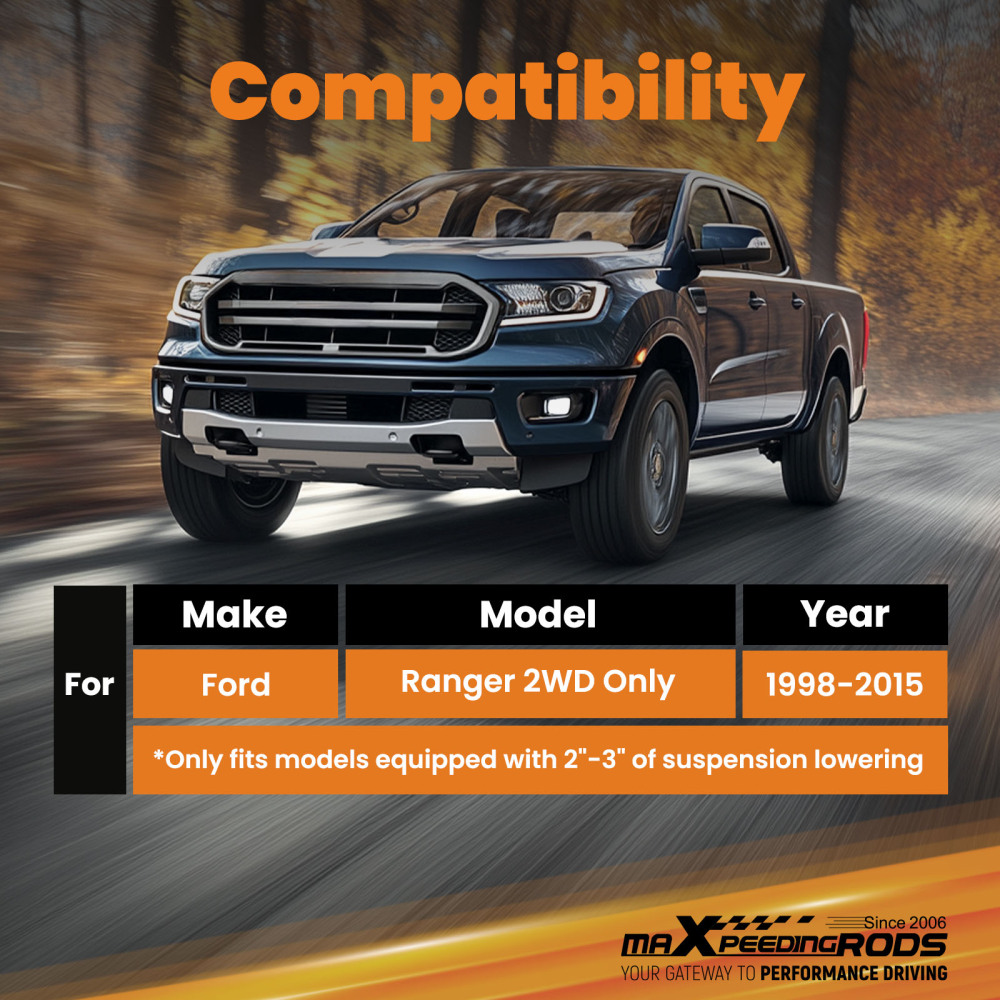 maXpeedingrods 2-3” Front Drop Shock Absorbers for Ford Ranger 1998-2015 2WD, Nitrogen-charged Lowering Shocks Kit