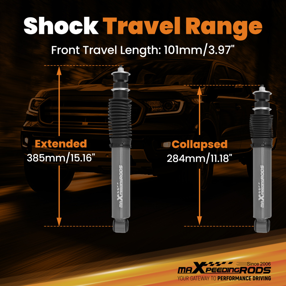 maXpeedingrods 2-3” Front Drop Shock Absorbers for Ford Ranger 1998-2015 2WD, Nitrogen-charged Lowering Shocks Kit