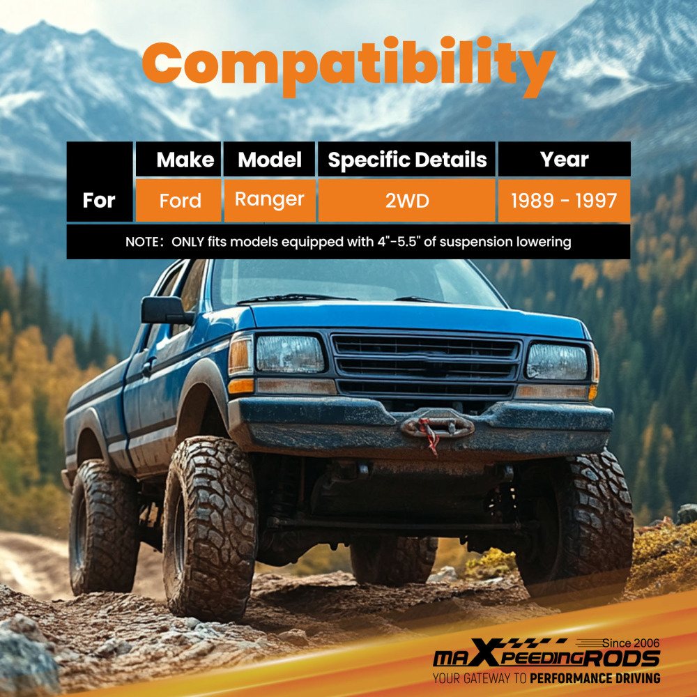 Lowering Shock compatible for Ford Ranger 2WD 1989-1997 Rear 4-5.5 Drop Steel Nitrogen