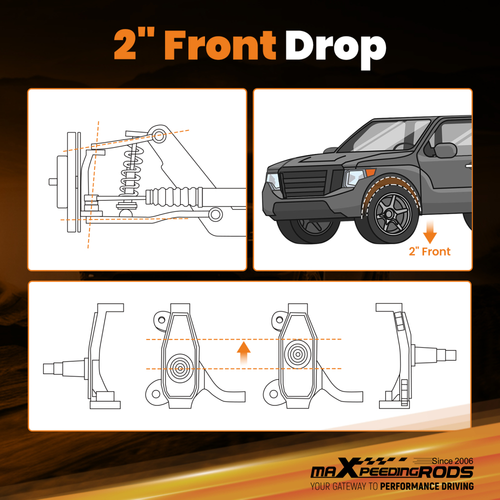 2 Drop Spindles compatible for Hummer H2 Chevy Silverado GMC Sierra 2003-2009 Front