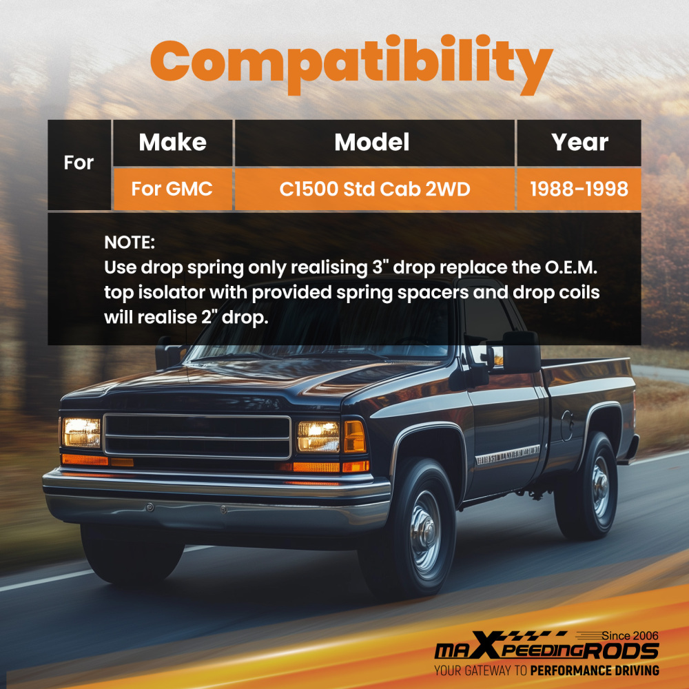 Front Suspension Lowering Kit Compatible for GMC C1500 Chevy 2WD 1988-98 with 2/3 Drop