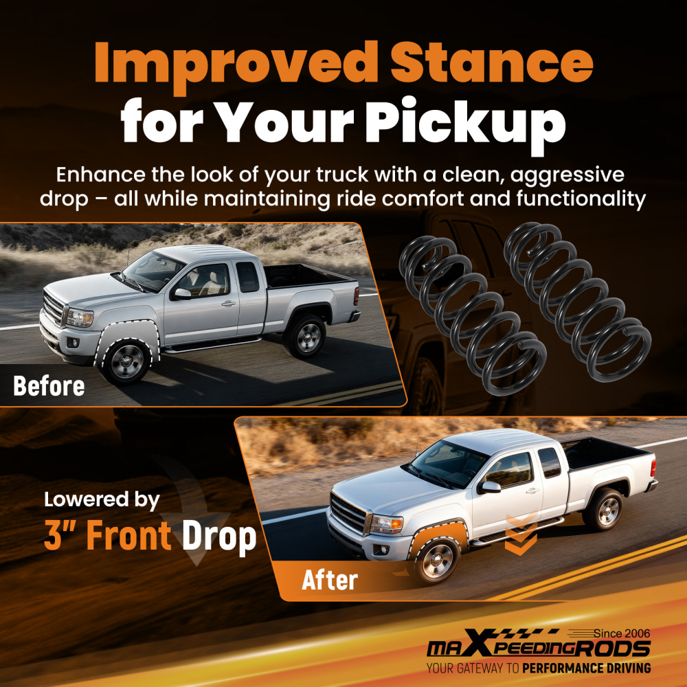 3 Front Coil Springs Lowering Kit compatible for GMC Canyon 2004-2012 2 Wheel Drive