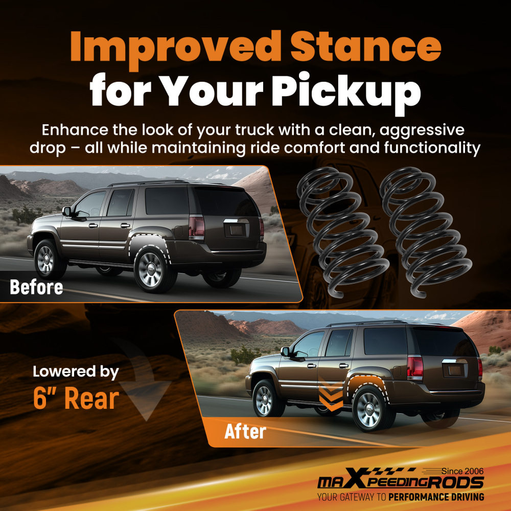 6 Drop Spring Rear compatible for Cadillac Escalade/GMC Yukon 2000-2006 55CrSi Steel