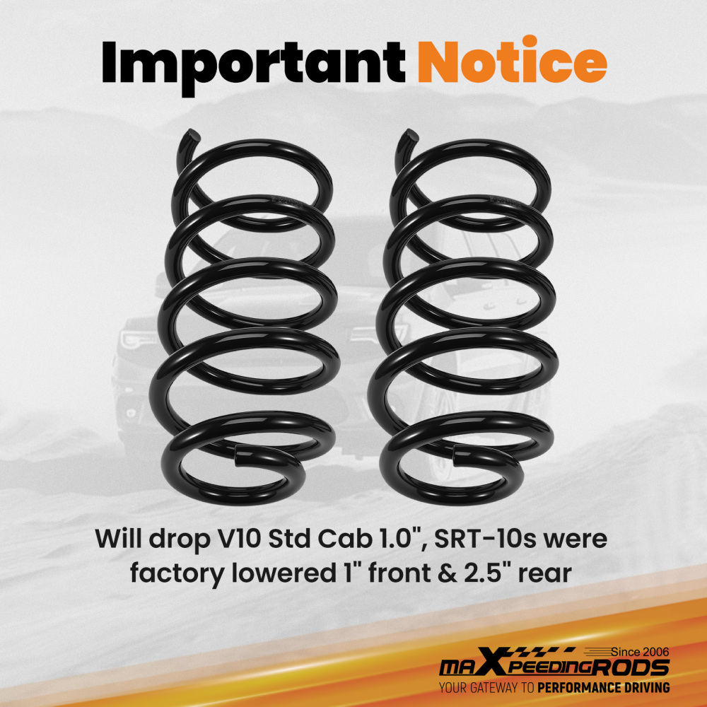 2 Drop Front Coil Springs compatible for Dodge Ram 1500 2WD 2002-2008 Suspension Lowering