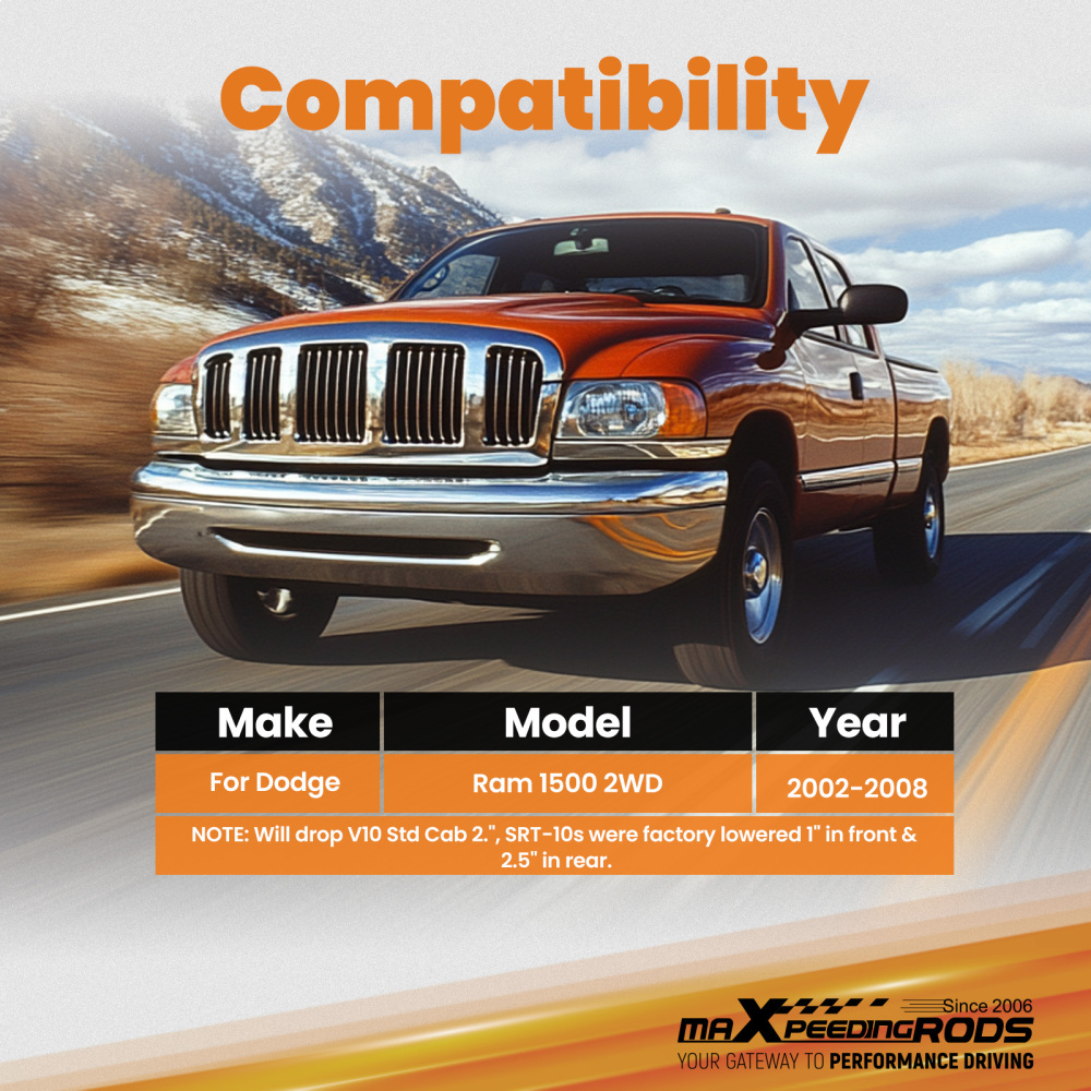 3 Drop Coil Kit compatible for Dodge Ram 1500 02-08 2WD Front Suspension Springs