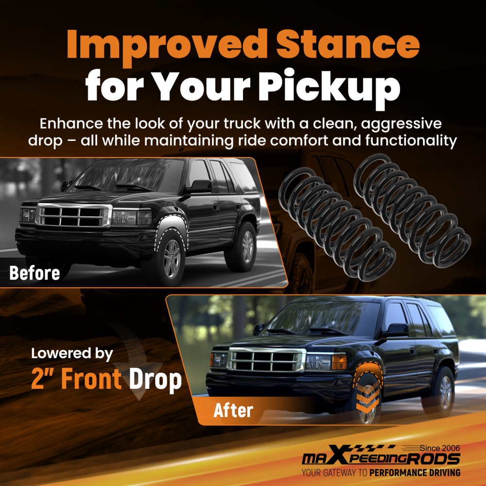 2 Drop Front Lowering Spring compatible for Chevrolet SSR 2003-2006 346mm RWD