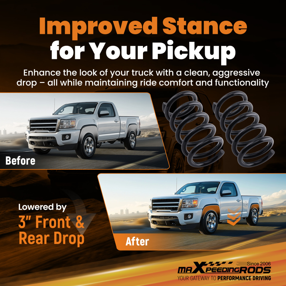 3 Drop Coil Springs Kit for 1982-2004 compatible for Chevy S10 compatible for GMC Sonoma 2WD 4-Cylinder