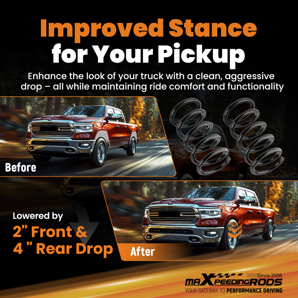 Lowering Coil Kit 2/4 compatible for Ram 1500 Classic 2WD Standard Cab 2019-2024