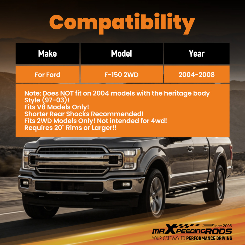2 Front 6 Rear Lowering Kit compatible for Ford F-150 2WD V8 2004-2008 Spring