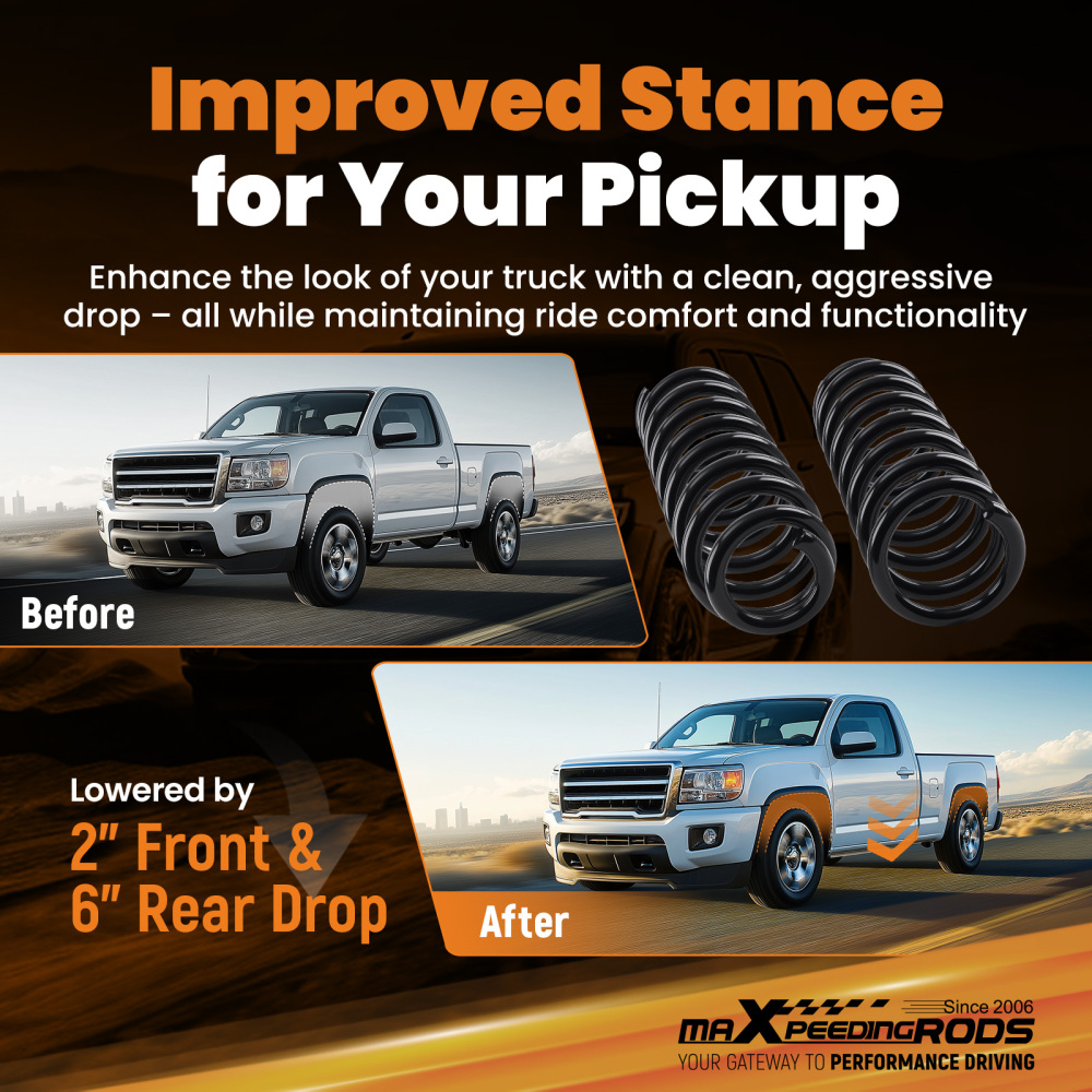 2 Front 6 Rear Lowering Kit compatible for Ford F-150 2WD V8 2004-2008 Spring