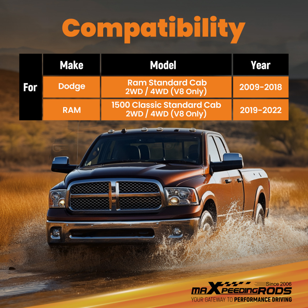 4 Coil Drop Springs Kit compatible for Dodge Ram Standard Cab 2009-2018 V8 2WD 4WD