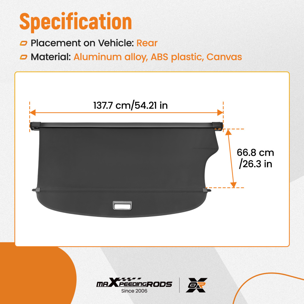 Black Cargo Cover Shade compatible for Subaru Outback 2010-2014 Rear Retractable Waterproof