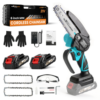 21V Cordless compatible for Mini Chainsaw 2 Battery Wood Cutting Garden Pruning 3 Chain