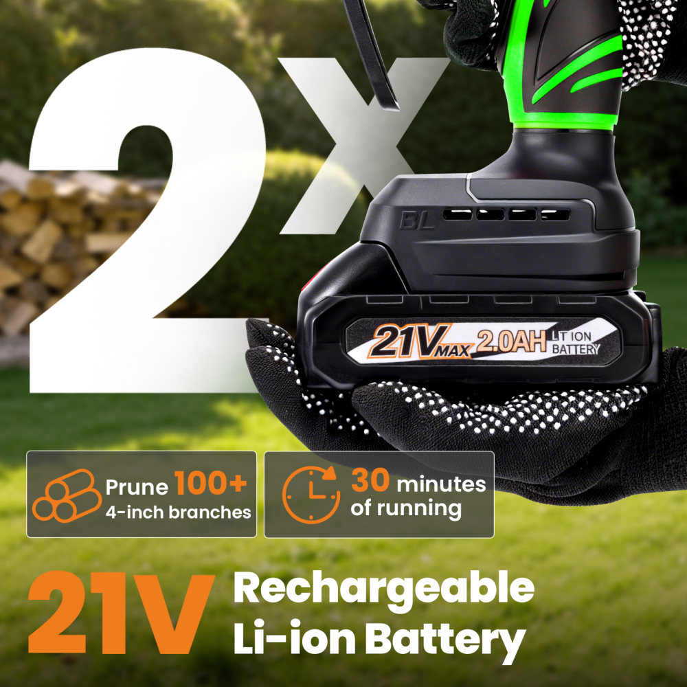 21V Cordless compatible for Mini Chainsaw 2000mAh Battery 2 Batteries Wood Cutting Tool