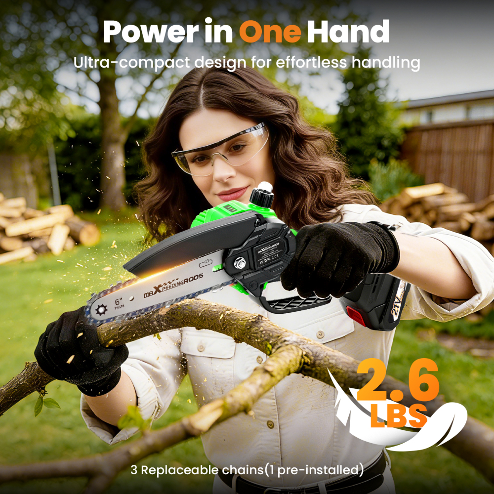 21V Cordless compatible for Mini Chainsaw 2000mAh Battery 2 Batteries Wood Cutting Tool