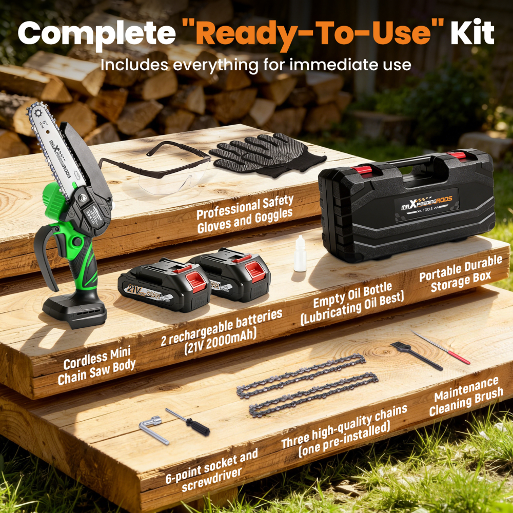 21V Cordless compatible for Mini Chainsaw 2000mAh Battery 2 Batteries Wood Cutting Tool