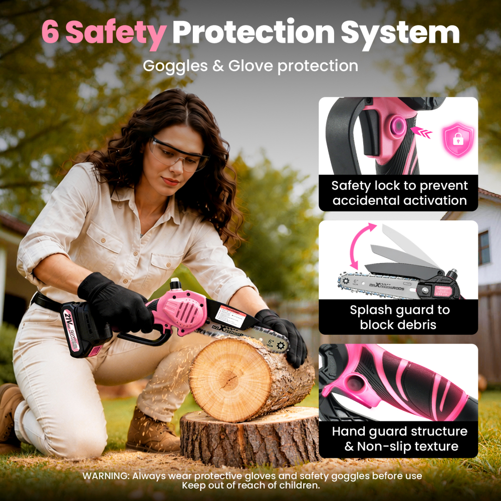 6-Inch Mini Cordless Chainsaw, Battery-Powered Portable Electric Chainsaw, Handheld Wood Cutting Saw for Tree BranchesTrimming