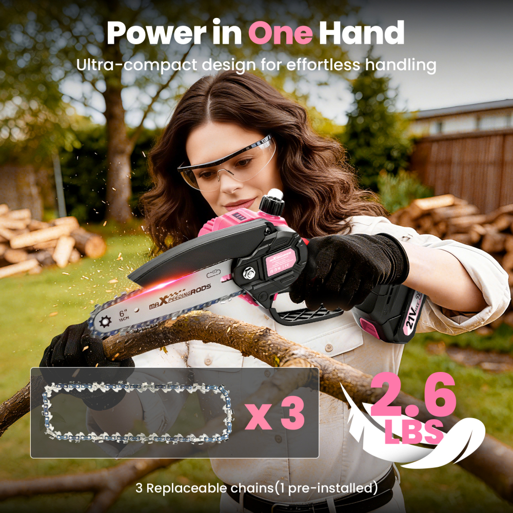 6-Inch Mini Cordless Chainsaw, Battery-Powered Portable Electric Chainsaw, Handheld Wood Cutting Saw for Tree BranchesTrimming