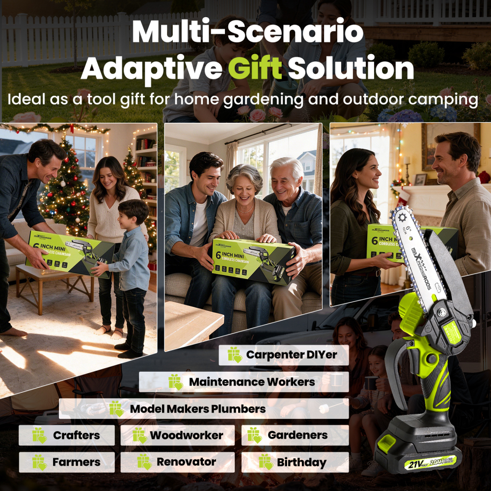 maXpeedingrods 6-Inch Mini Cordless Chainsaw, Handheld Electric Saw with Battery, 2 Chains for Tree TrimmingWood Cutting