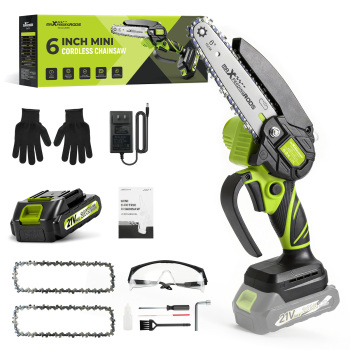 maXpeedingrods 6-Inch Mini Cordless Chainsaw, Handheld Electric Saw with Battery, 2 Chains for Tree TrimmingWood Cutting